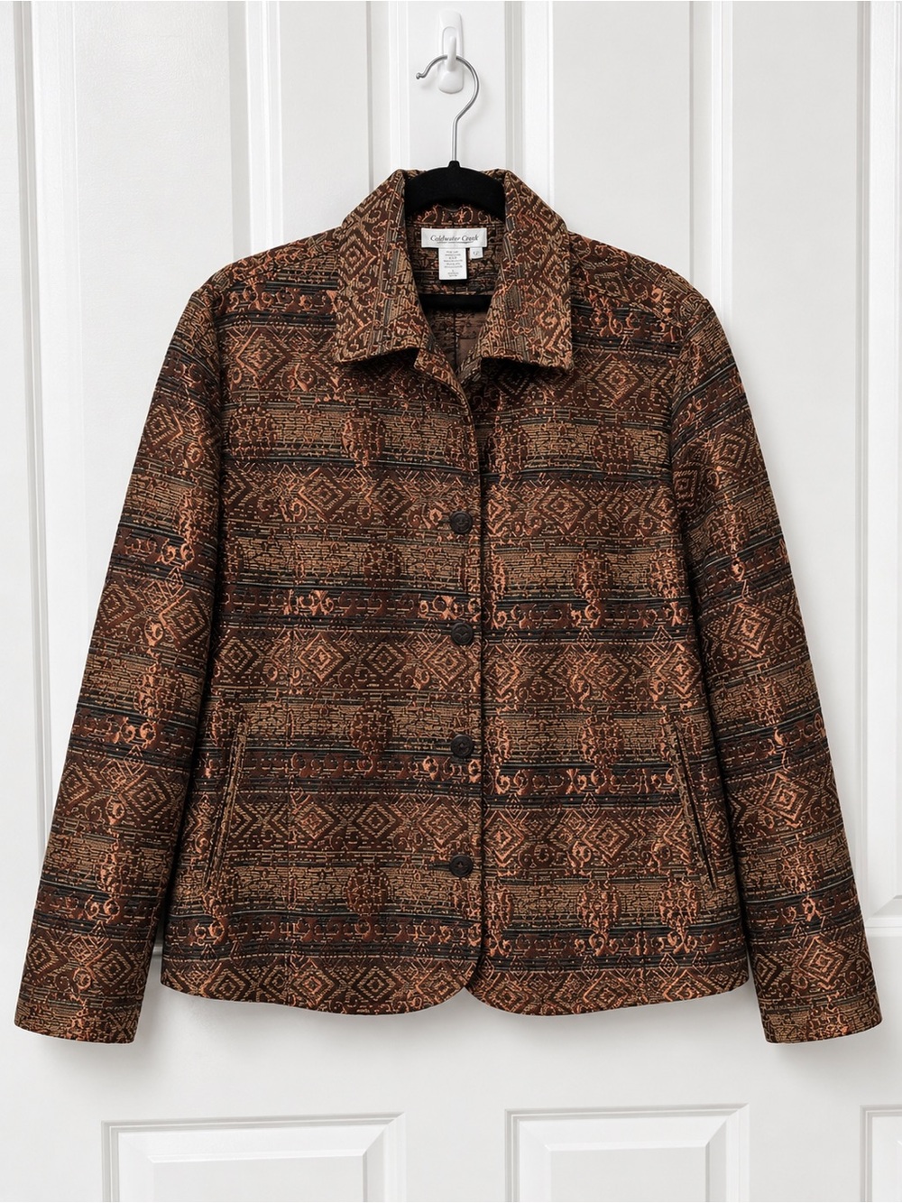 Vintage NWT Metallic Stripe Jean Statement Blazer Jacket Aztec Bronze - Size 1